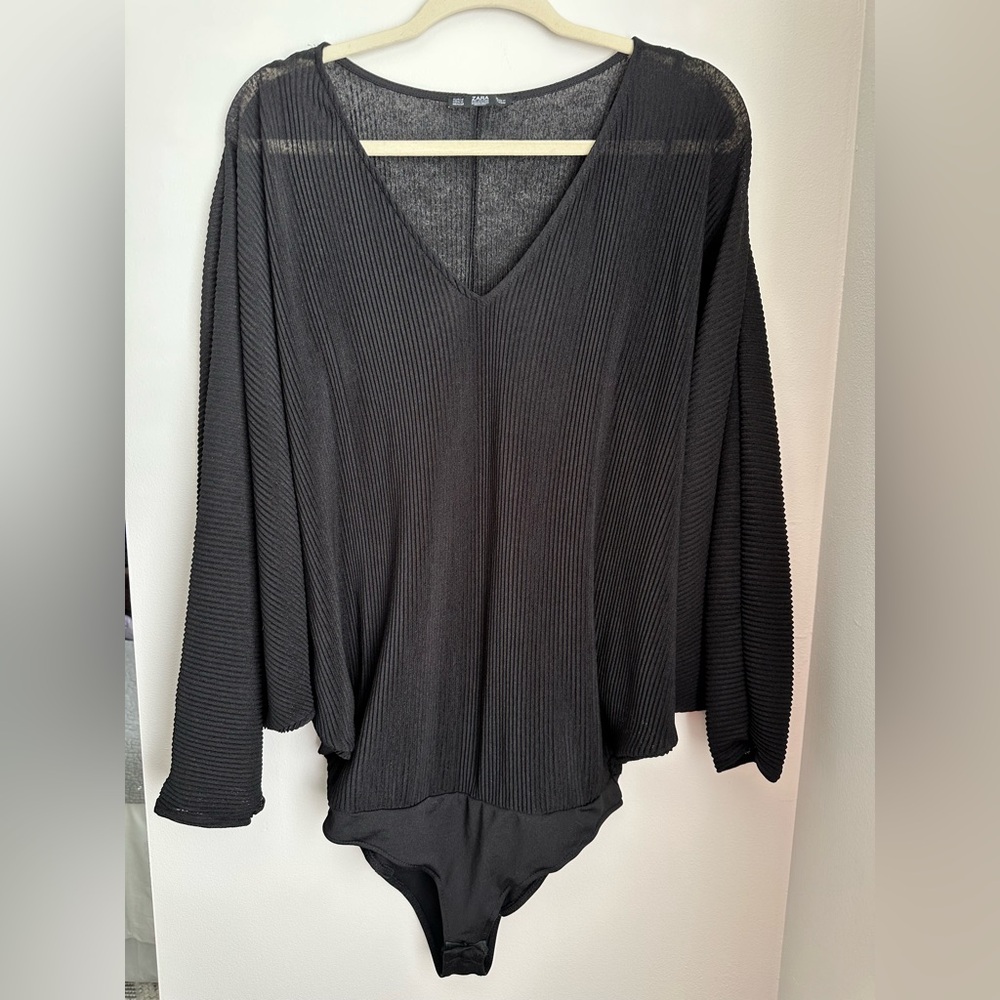 Zara Collection Black Flowy Long Sleeve Blouse Bodysuit